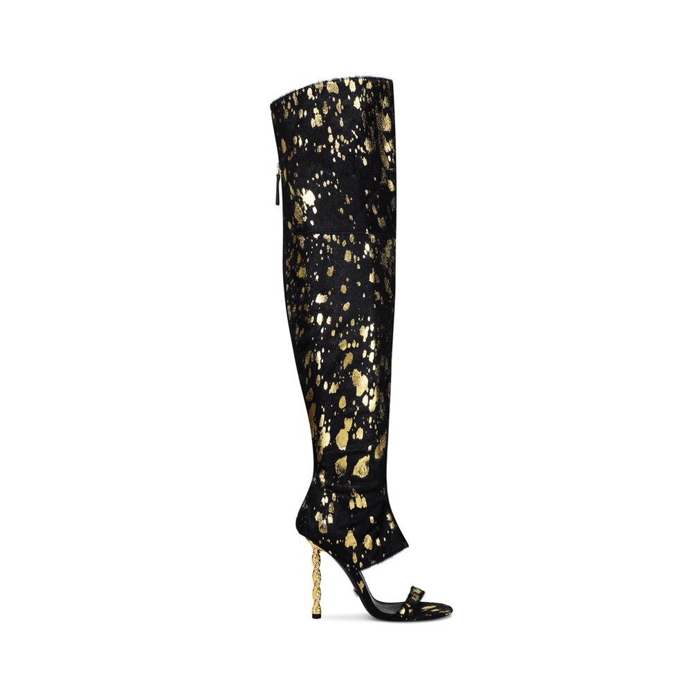NWT IAMJENNIFERLE Black and Gold Over-the-Knee Sandal Boots 37